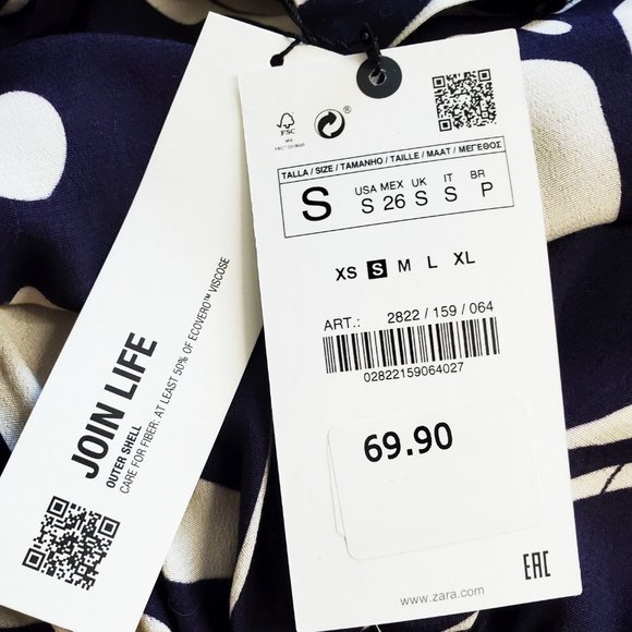 ZARA Womens Abstract Printed Cut-out Midriff Midi Dress Navy/Off-White S NWT - Picture 13 of 14